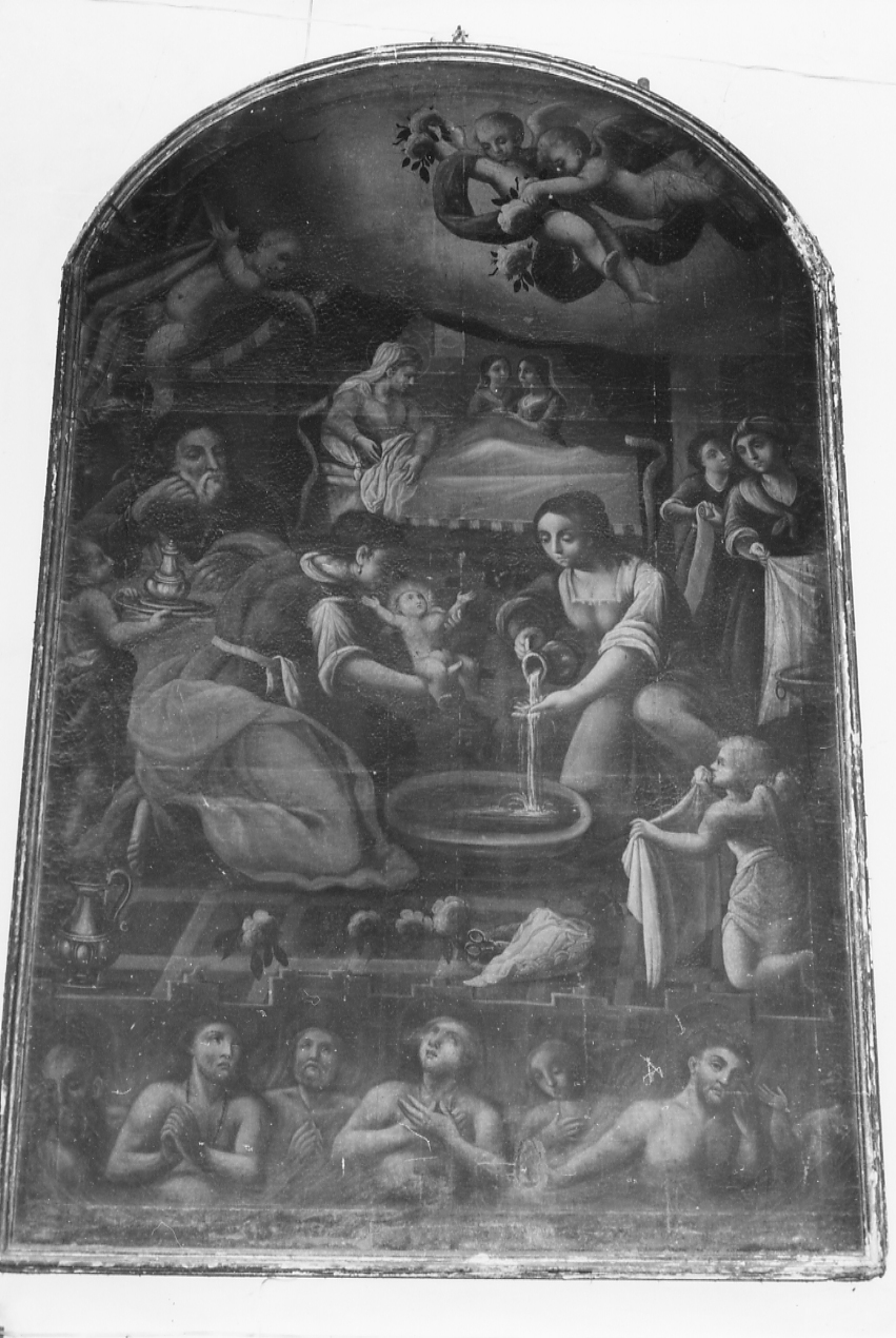 nascita di Maria Vergine e anime purganti (pala d'altare, opera isolata) - ambito Italia centro-meridionale (sec. XVII)