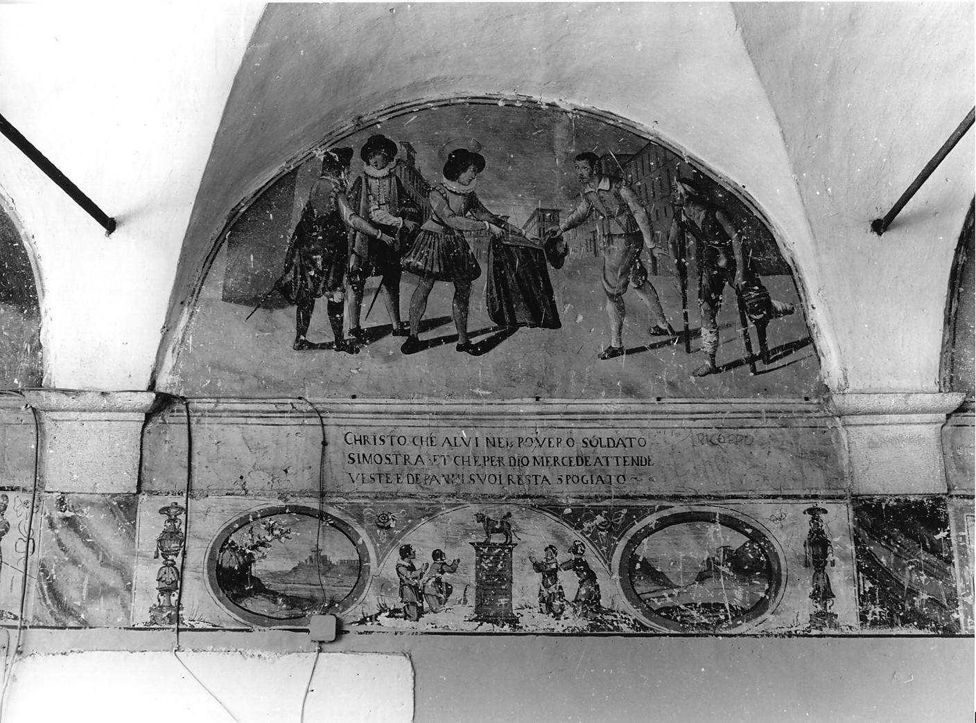 San Francesco d'Assisi dona il mantello al povero cavaliere (dipinto murale) (sec. XVII)