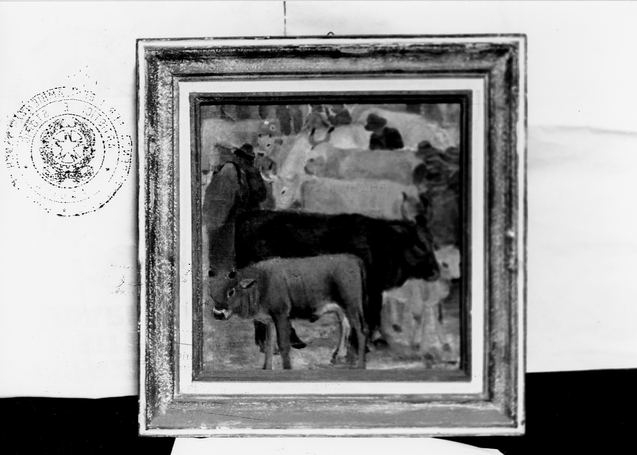 paesaggio con contadini e con animali (dipinto) di Martella Guido (sec. XX)