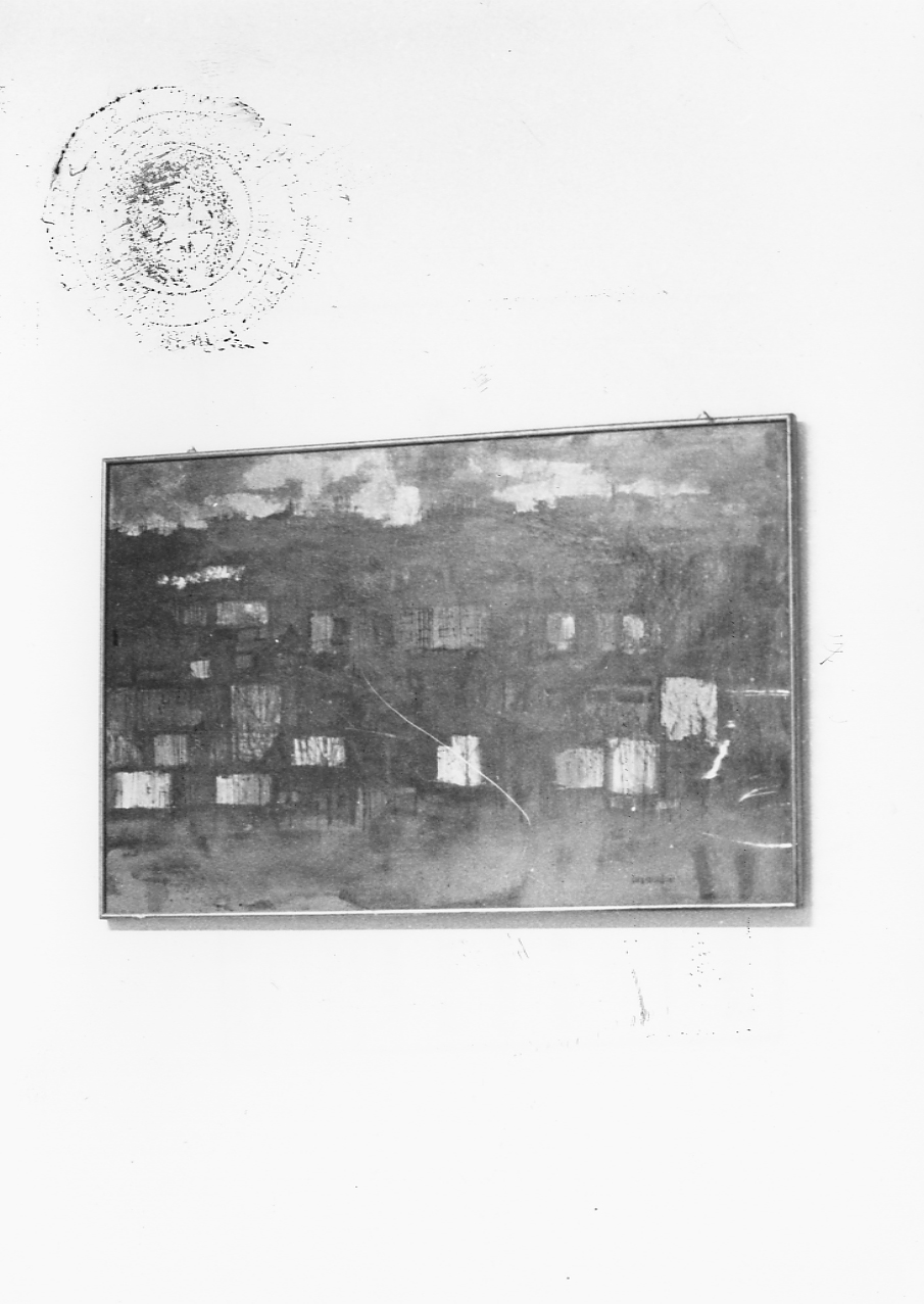 Paesaggio nel Lazio, paesaggio con architetture (dipinto) di Marcantonio Carlo (sec. XX)