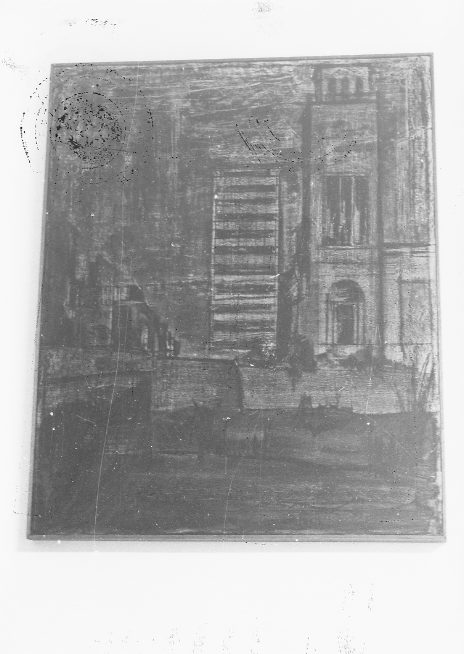 Paesaggio pescarese, paesaggio con architetture (dipinto) di Sersante Vittorio (sec. XX)