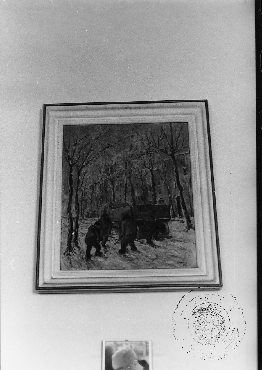 Gli spalatori, figure maschili che spalano la neve (dipinto) di Monaci Ildebrando (sec. XX)