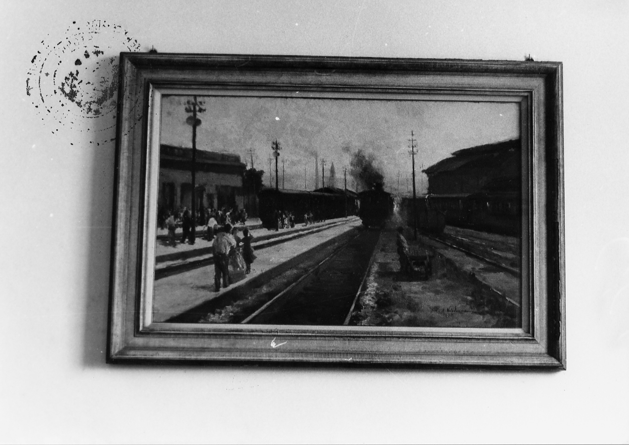 Tra i binari della stazione, veduta della stazione ferroviaria di Pescara (dipinto) di Napoleone Arduino (sec. XX)