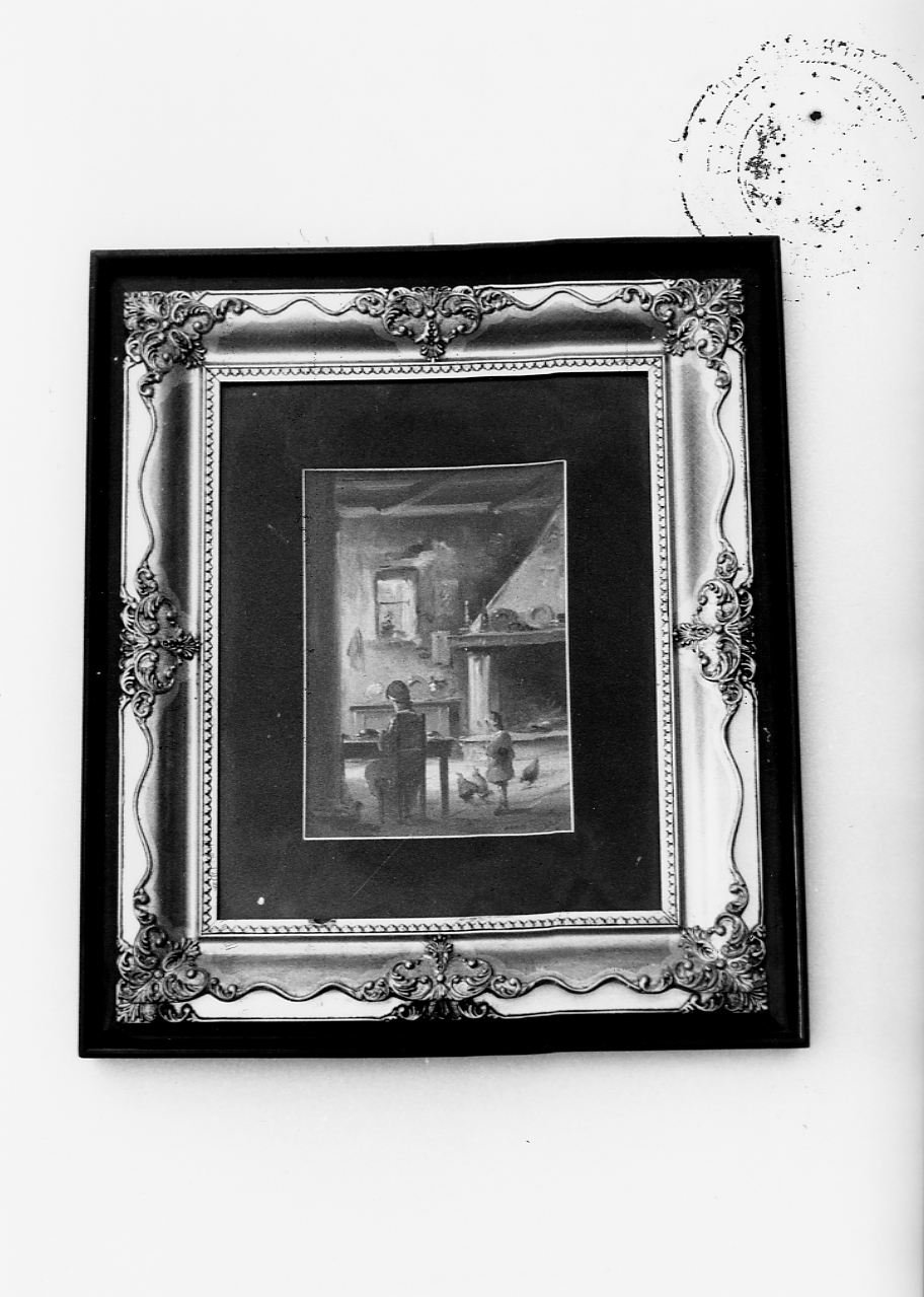 Controluce nella casa, interno con figure (dipinto) di Fattori Mario (sec. XX)