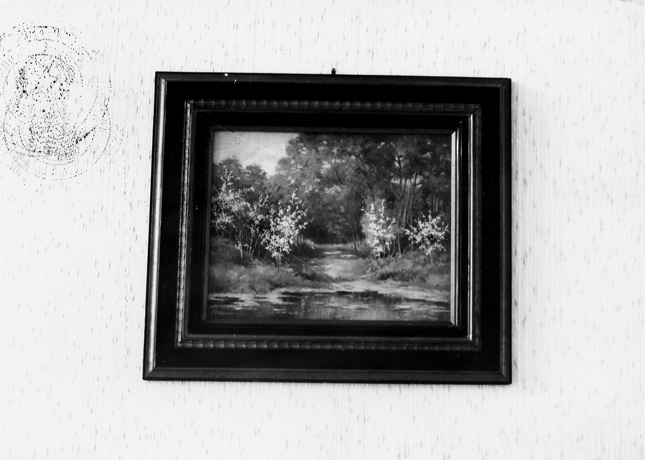 Paesaggio, paesaggio lacuste con mandorli (dipinto) di D'Albenzio Giuseppe (sec. XX)