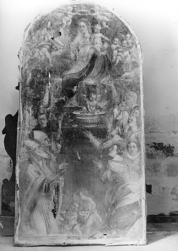 Madonna in trono fra Santi Vescovi e Papi (dipinto) - ambito Italia centrale (sec. XVII)