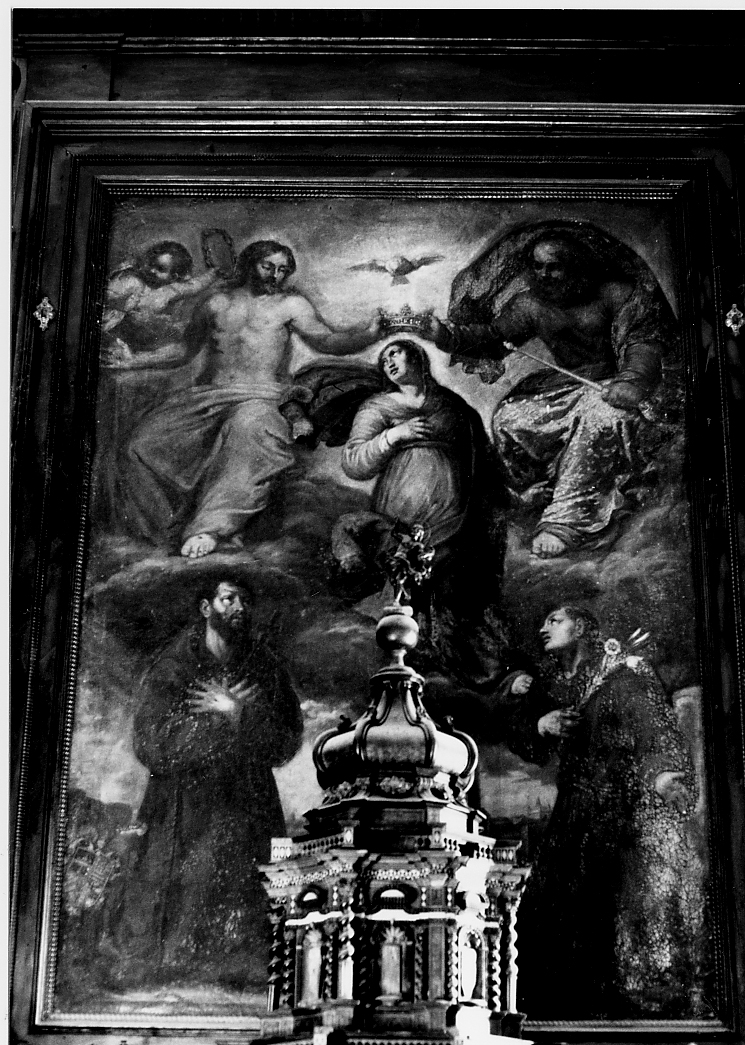 Incoronazione di Maria Vergine tra S. Francesco e S. Antonio di Padova (dipinto) di Spinelli Giovan Battista (attribuito) (secondo quarto sec. XVII)
