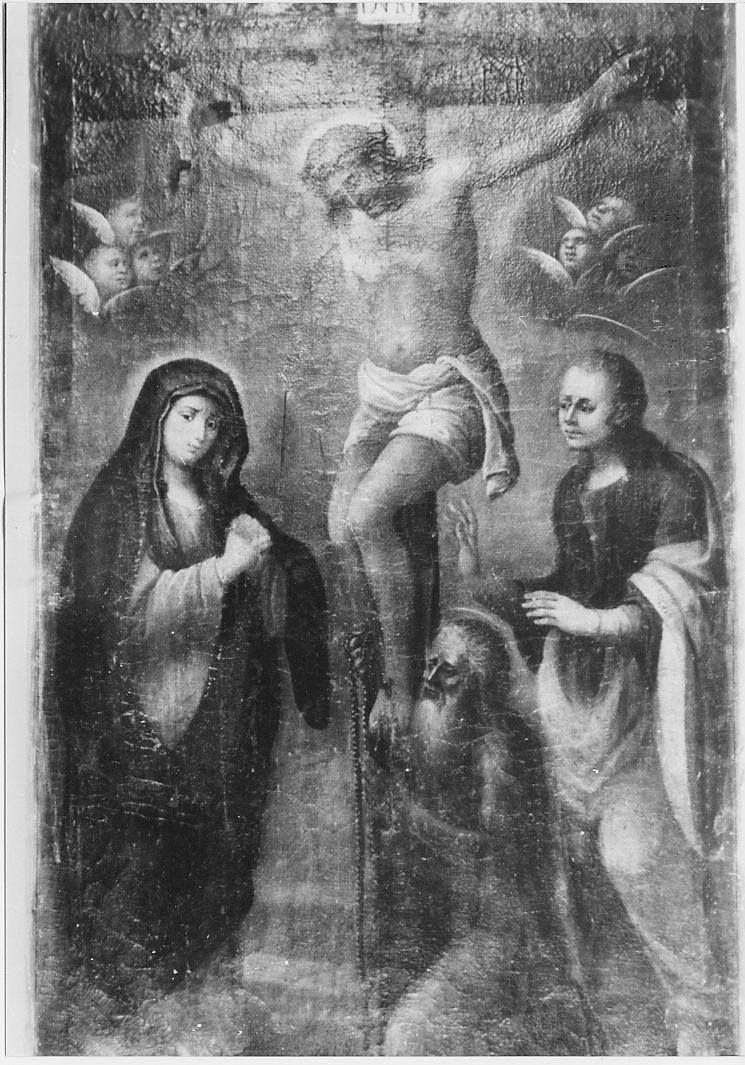 Crocifissione con la Madonna, San Giovanni Evangelista e Santo eremita (dipinto) - ambito abruzzese (sec. XVIII)