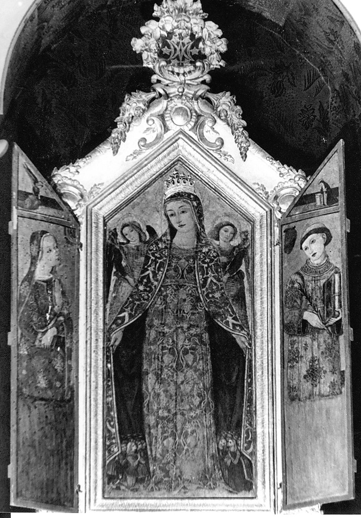 San Lorenzo e la Vergine annunciata (scomparto di trittico) di Crivelli Carlo (scuola) (fine/inizio secc. XV/ XVI)