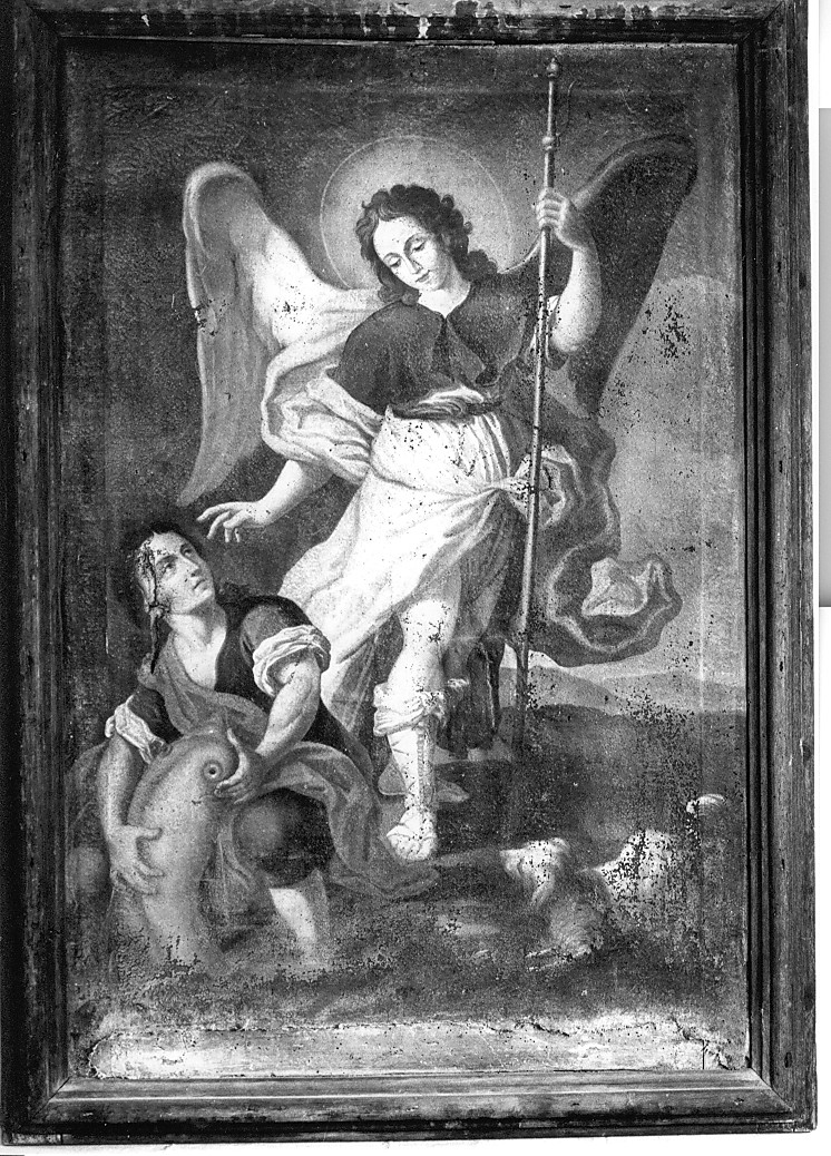 Tobia che porta il pesce e l'angelo (dipinto, opera isolata) - ambito Italia centrale (sec. XVIII)