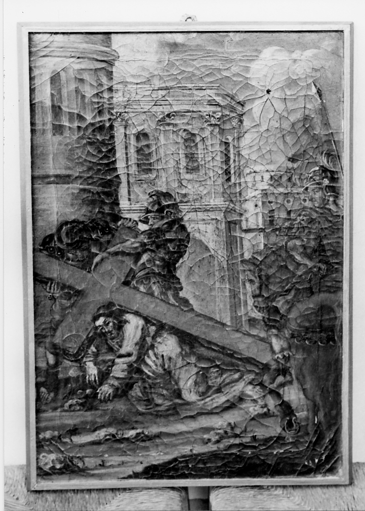 stazione III: Gesù cade sotto la croce la prima volta (dipinto) - ambito abruzzese (sec. XVIII)