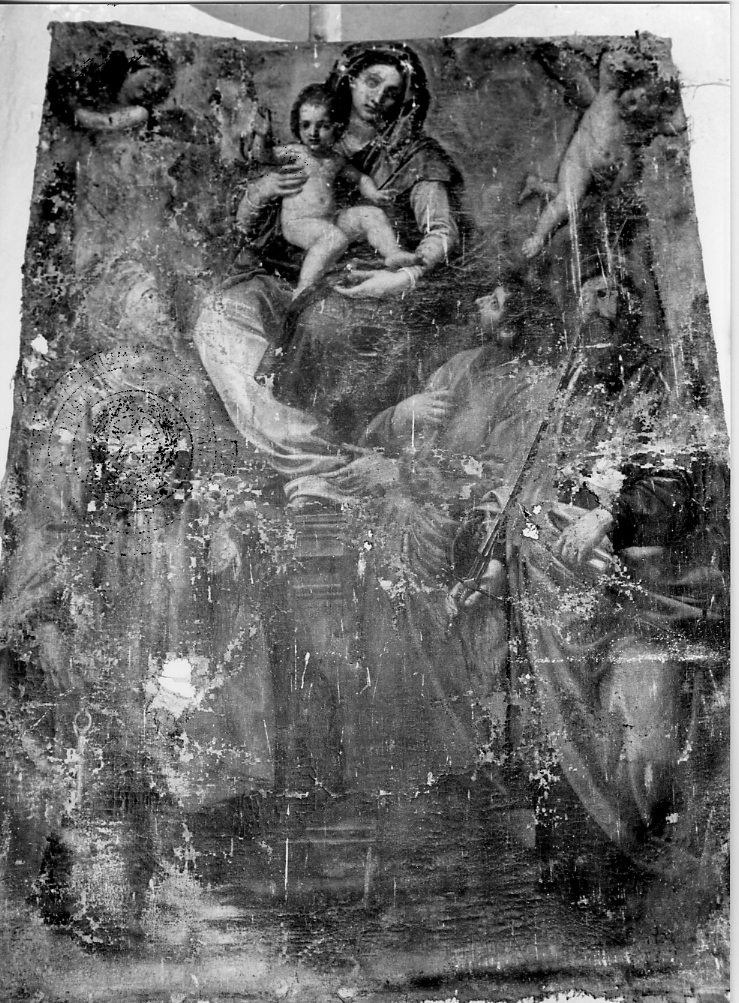 Madonna con Bambino tra angeli e Santi (dipinto, opera isolata) - ambito Italia centrale (fine/inizio secc. XVII/ XVIII)