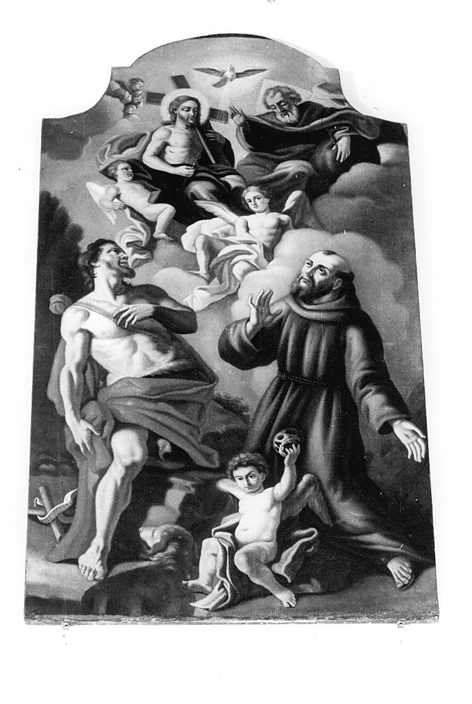 Santissima Trinità con San Giovanni Battista e San Francesco d'Assisi (dipinto, opera isolata) - ambito abruzzese (sec. XVIII)