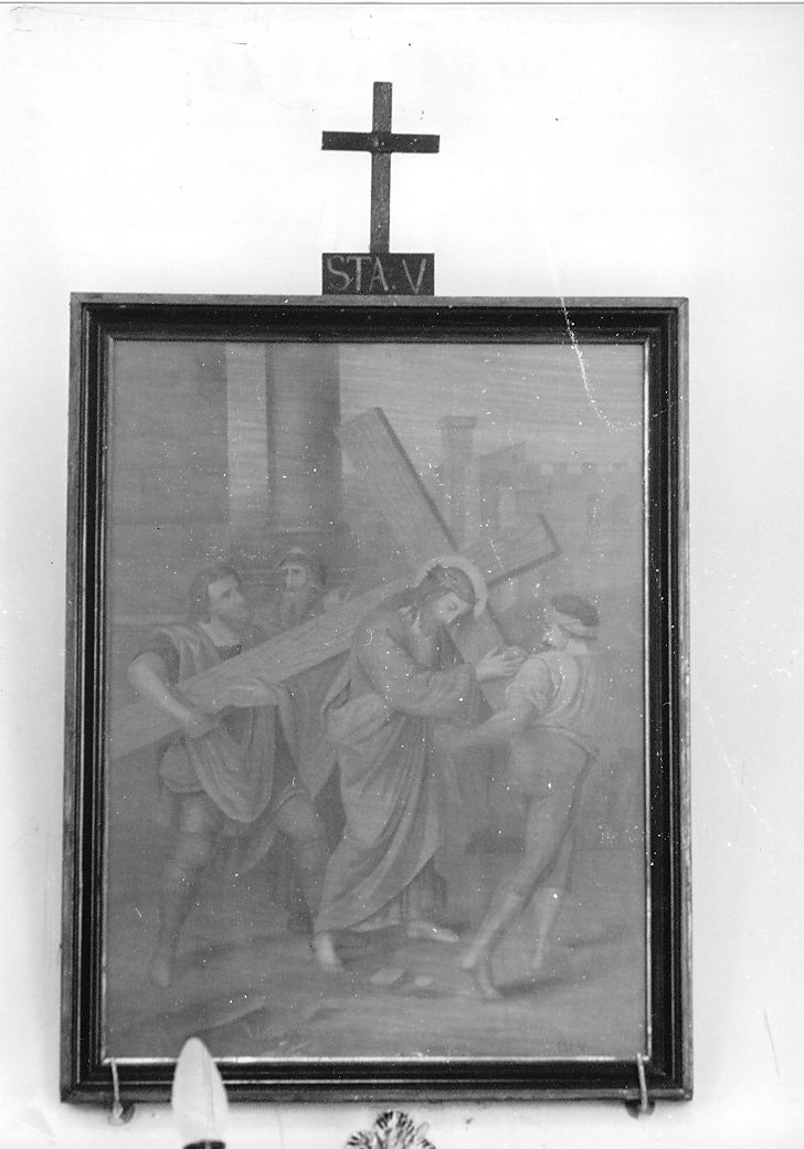 Gesù aiutato da Simone il Cireneo a portare la croce (dipinto) - bottega di Castelli (secondo quarto sec. XX)