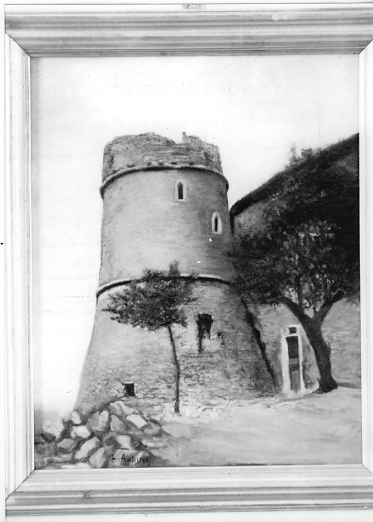 Il torrione, torre (dipinto, opera isolata) di Aurini Ernesto (secondo quarto sec. XX)