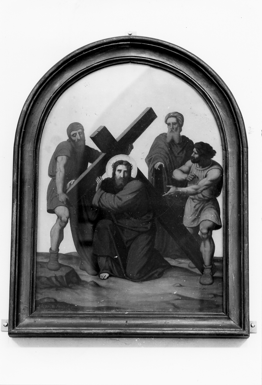 Gesù aiutato da Simone il Cireneo a portare la croce (dipinto) (fine sec. XIX)