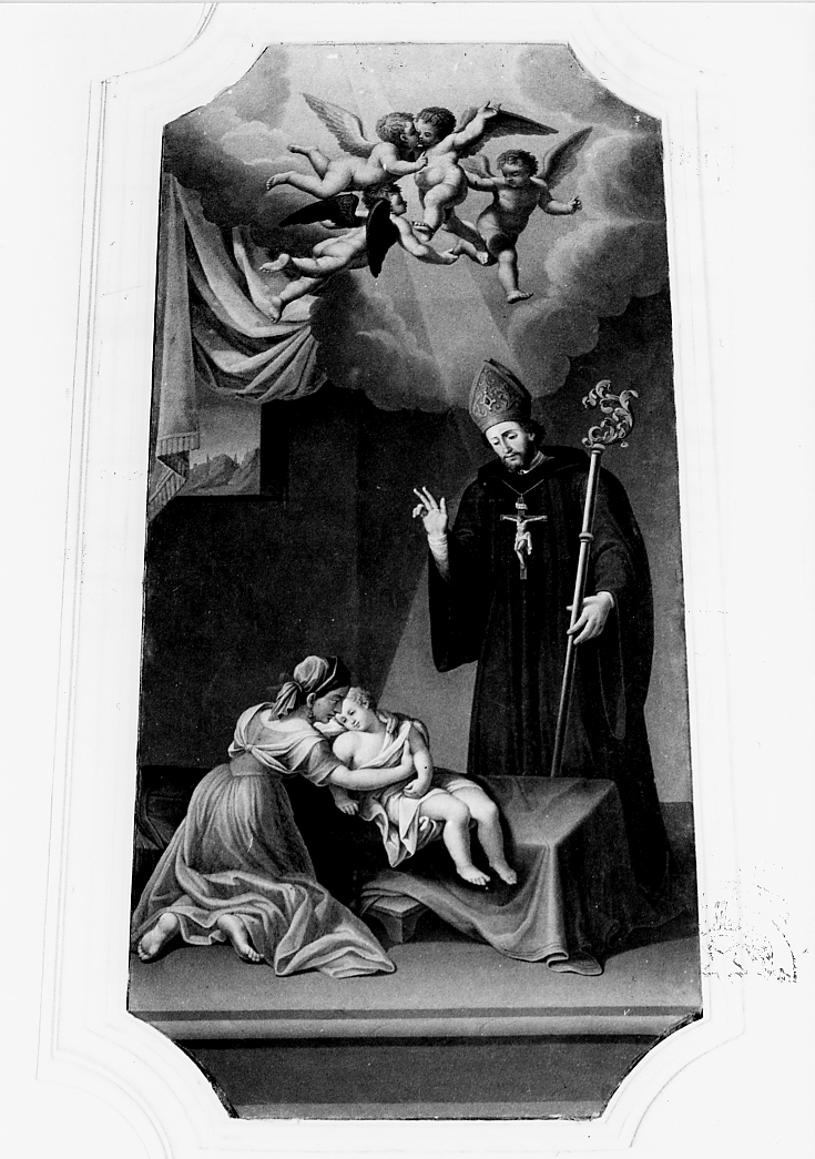 Sant'Aldemario benedice fanciullo malato (dipinto) di De Benedictis Francesco Maria - ambito abruzzese (sec. XIX)