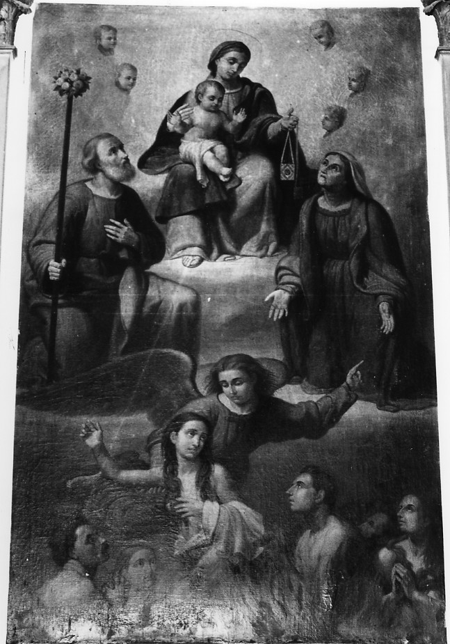 Madonna del Carmelo che intercede per le anime del purgatorio (dipinto, opera isolata) - ambito Italia centrale (sec. XIX)