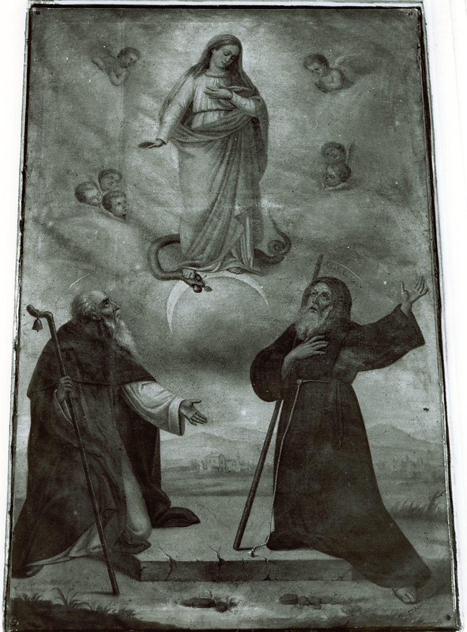 Madonna Immacolata con Sant'Antonio Abate e San Francesco di Paola (dipinto, opera isolata) di Palmerio Ferdinando (sec. XIX)