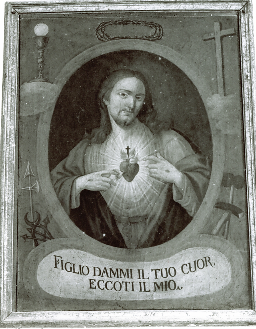 Sacro cuore di Gesù e simboli della passione (dipinto, opera isolata) - ambito Italia centrale (sec. XIX)