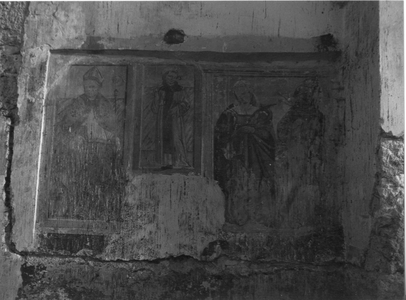 Santo vescovo, Santo monaco, Santo martire, Santo francescano, Santi (dipinto, opera isolata) - ambito abruzzese (sec. XVI)