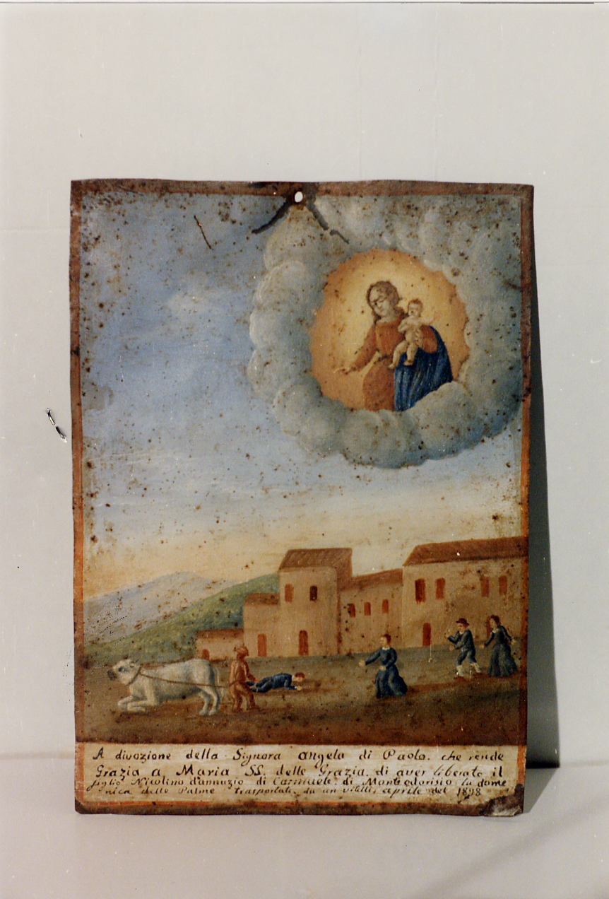 Scena di scampata morte, con apparizione della Madonna delle Grazie (ex voto) - ambito abruzzese (sec. XIX)