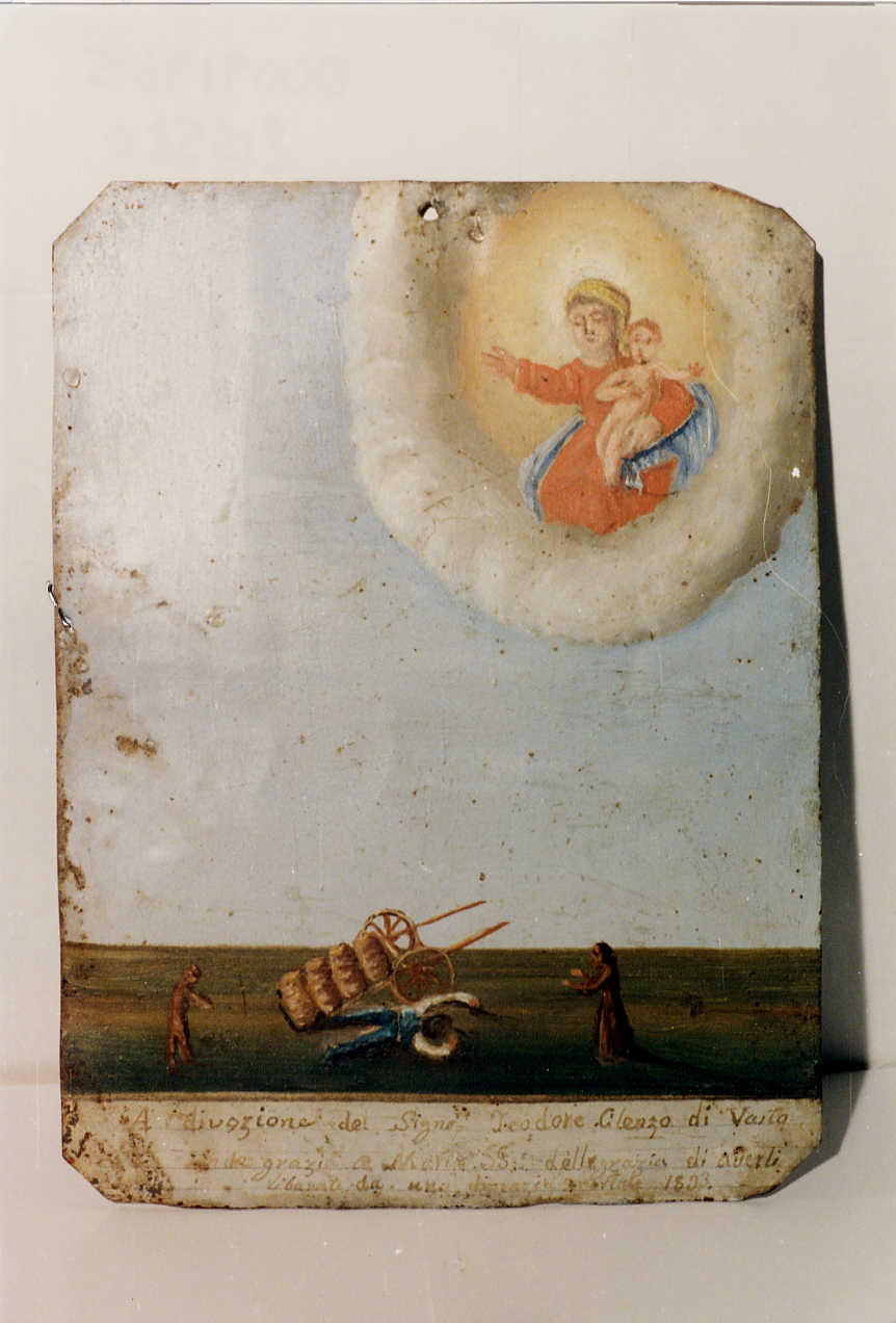 Scena di scampato pericolo, con apparizione della Madonna delle Grazie (ex voto) - ambito abruzzese (sec. XIX)