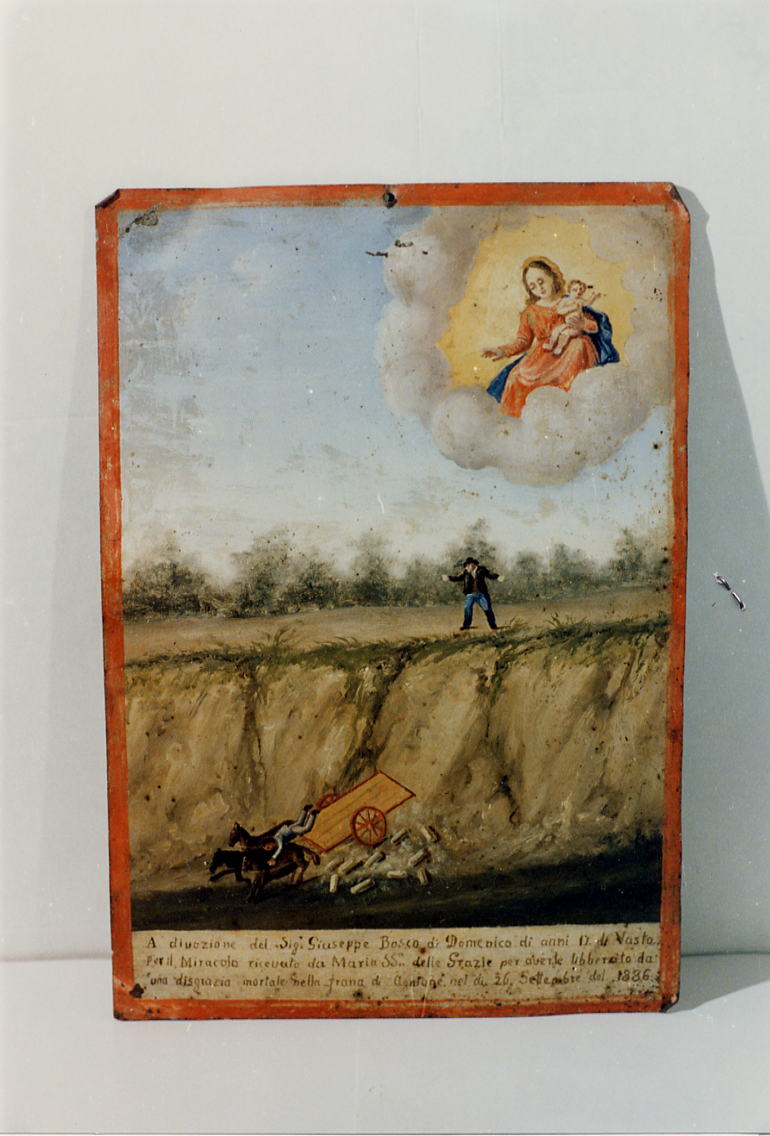Scena di scampata morte con apparizione della Madonna delle Grazie (ex voto) - ambito abruzzese (sec. XIX)