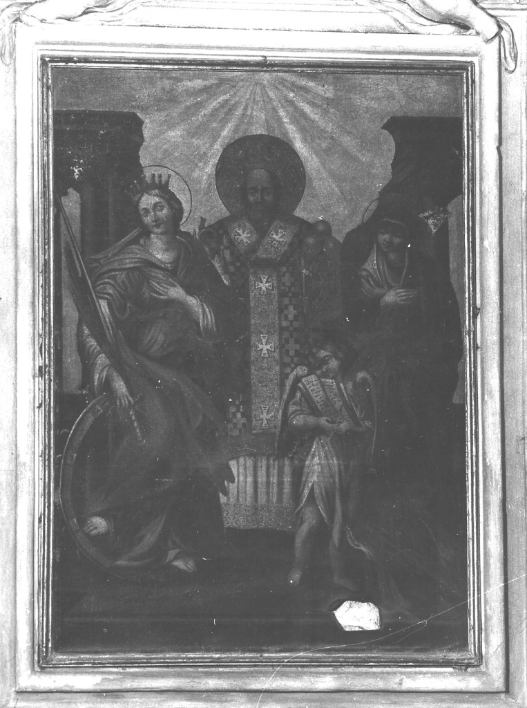 SAN NICOLA DI BARI CON SANTA CATERINA D'ALESSANDRIA (dipinto) - ambito Italia centrale (sec. XIX)