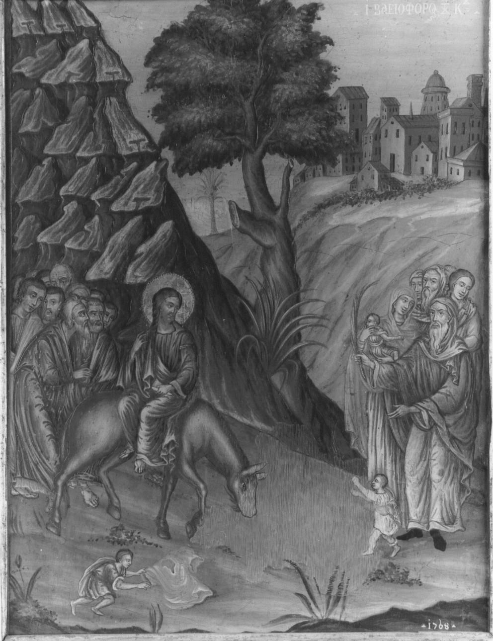 Ingresso a Gerusalemme, entrata di Cristo in Gerusalemme (icona) di Karusos Eustathios (attribuito) (terzo quarto sec. XVIII)
