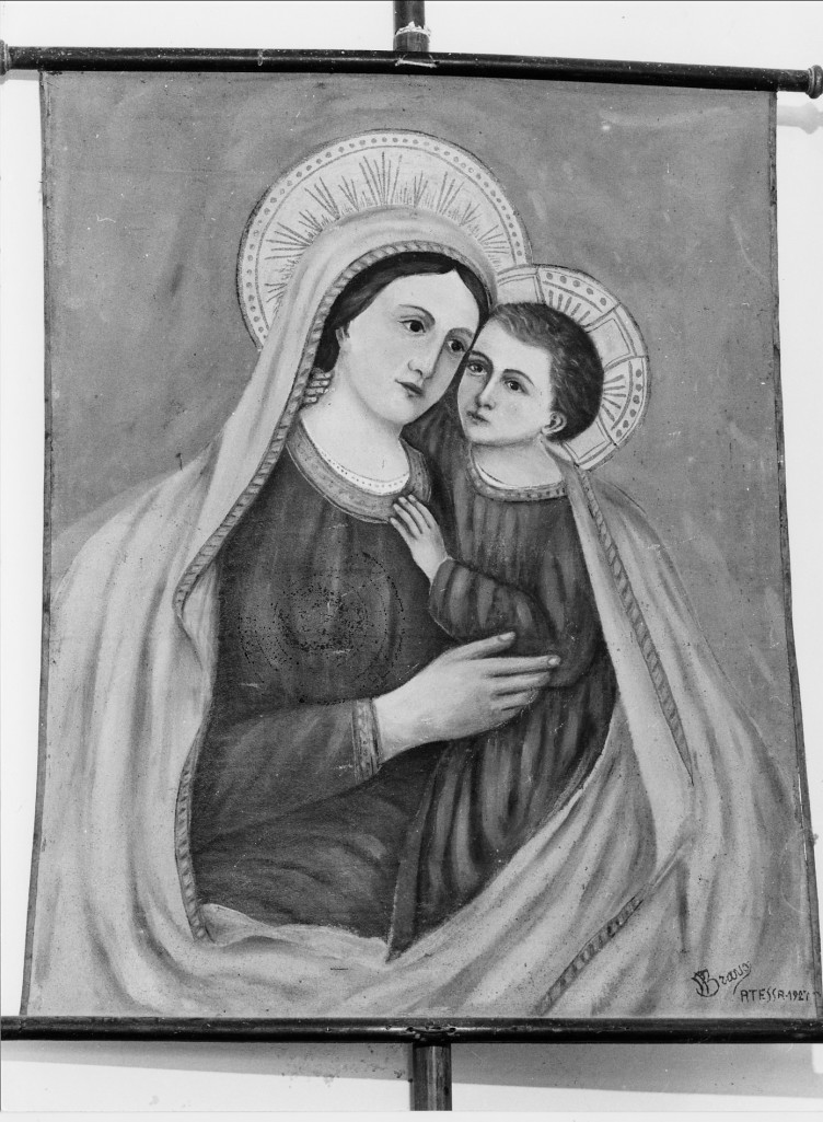 Madonna con Bambino (stendardo processionale) di Bravo M (attribuito) (sec. XX)