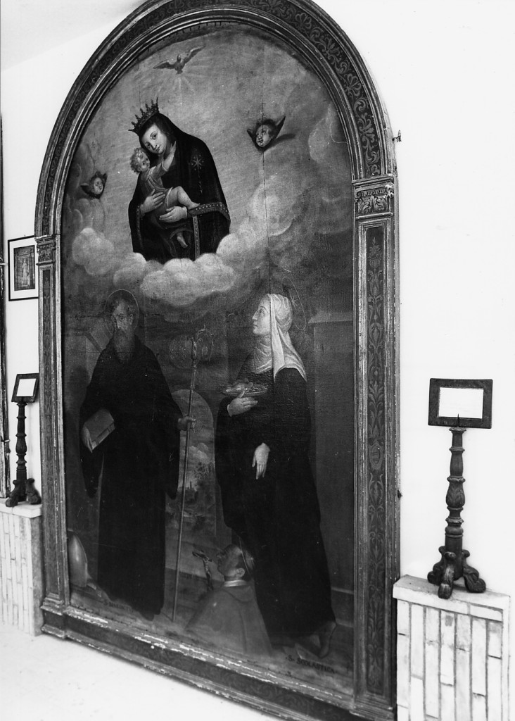 Madonna con S. Benedetto. S. Scolastica e S. Carlo Borromeo (dipinto) di Leontius Compassinus (attribuito) (sec. XVII)
