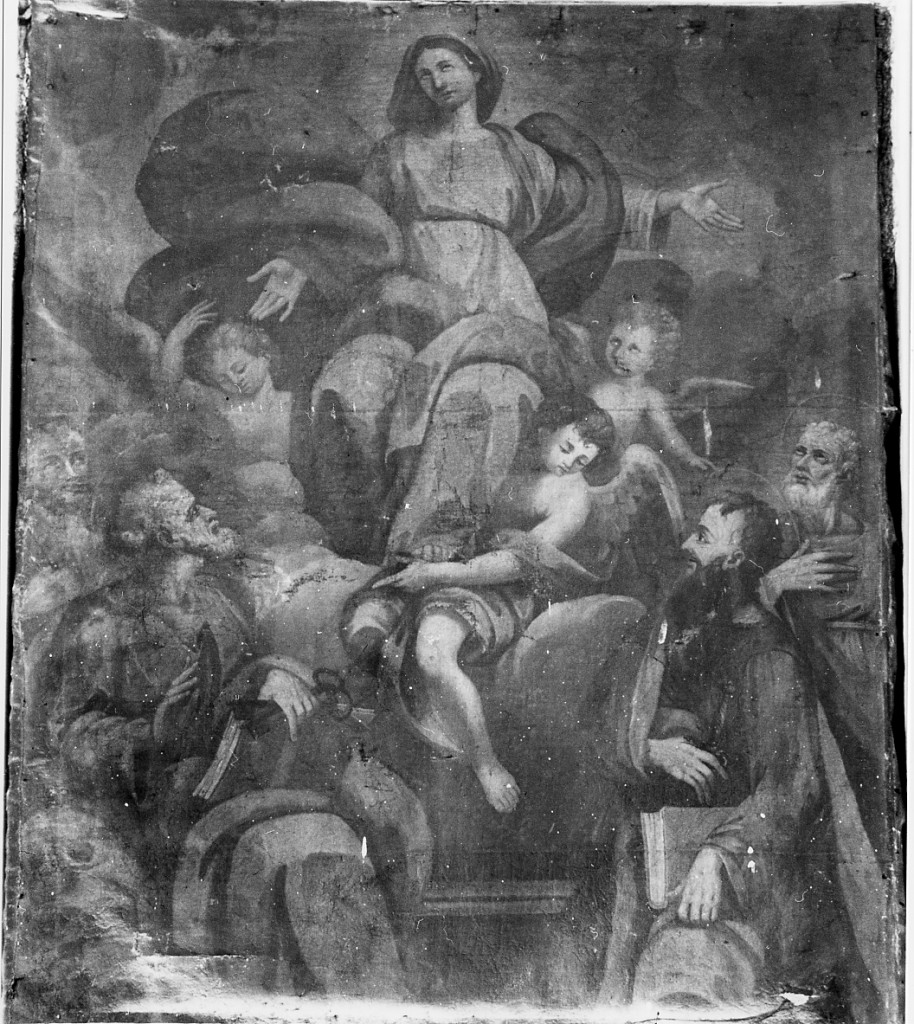 Madonna con S. Pietro,S. Paolo e altri santi (dipinto) - ambito Italia centrale (sec. XVIII)