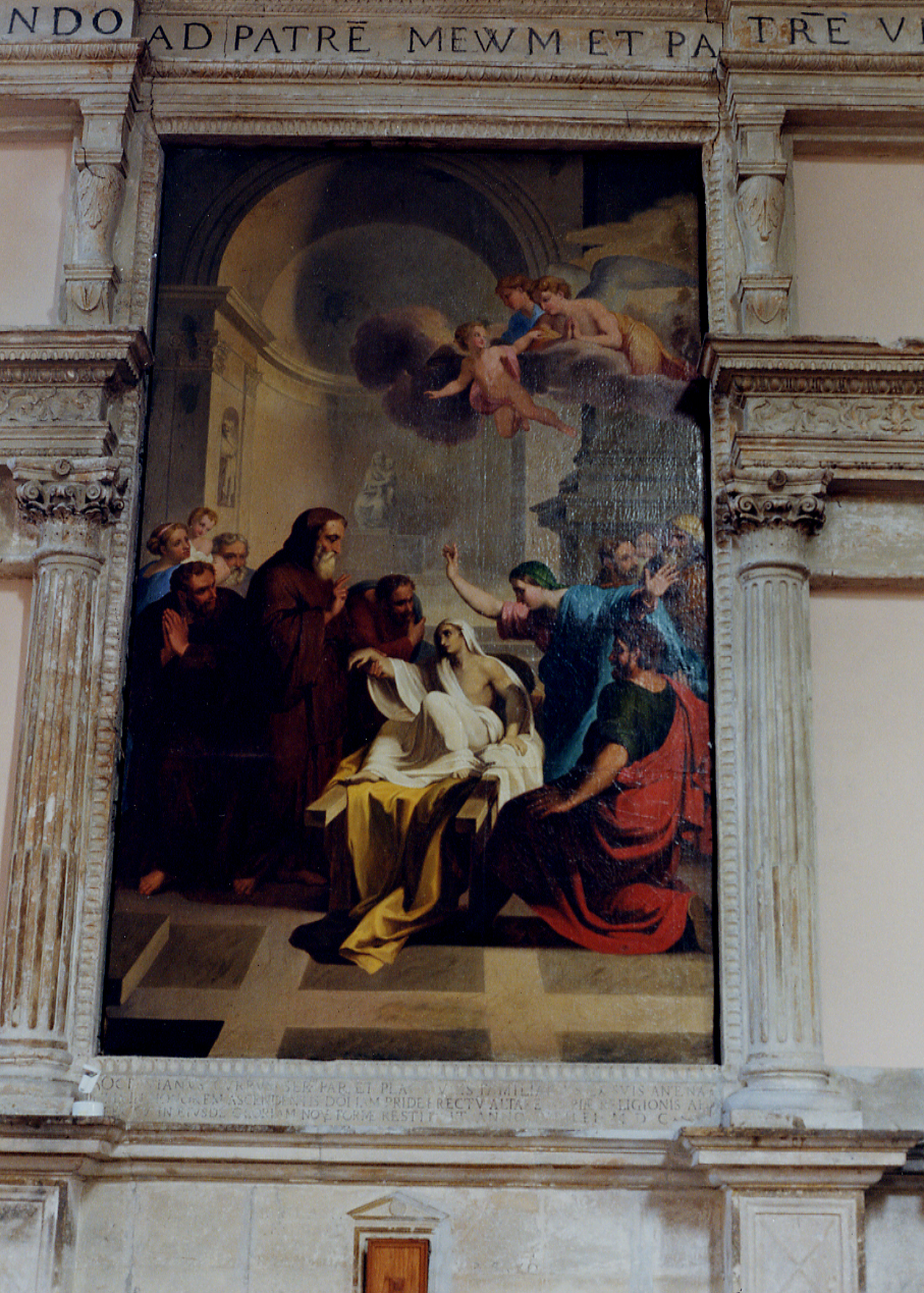 SAN FRANCESCO DI PAOLA GUARISCE NICOLA D'ALESSIO (dipinto, opera isolata) - produzione romana (sec. XIX)