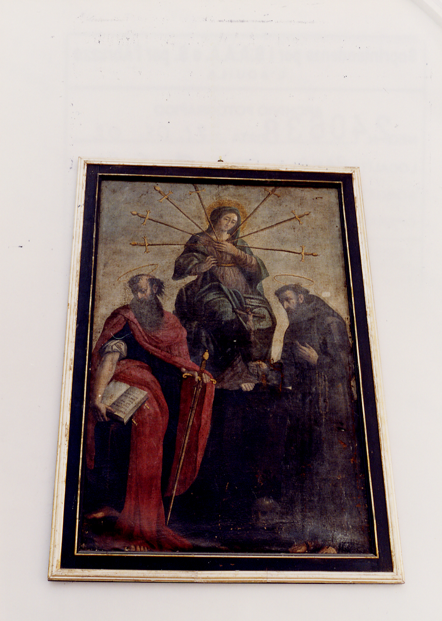MADONNA DELLE SETTE SPADE, MADONNA DEI SETTE DOLORI FRA SAN PAOLO E SAN FRANCESCO D'ASSISI (dipinto) - ambito abruzzese (sec. XVII)