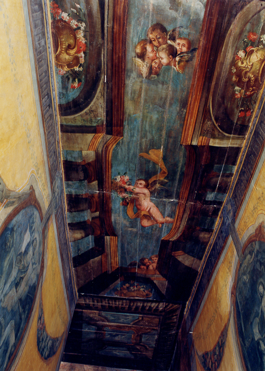 ANGIOLETTI E PUTTI CON VASI (soffitto dipinto) di Baldati Vincenzo (attribuito) (sec. XVIII)