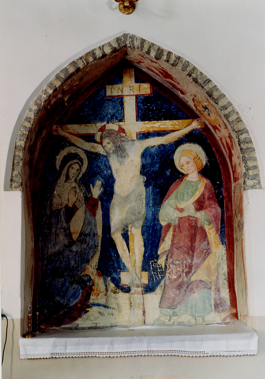 CRISTO CROCIFISSO CON LA MADONNA, SAN GIOVANNI EVANGELISTA, SANT'ANTONIO ABATE E SAN FRANCESCO D'ASSISI (dipinto) - ambito abruzzese (sec. XV)