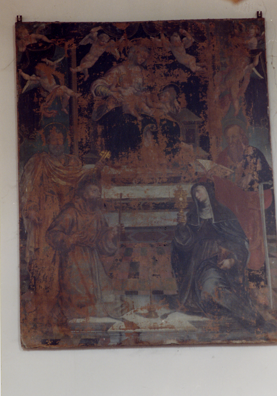 MADONNA CON BAMBINO IN GLORIA E SANTI (dipinto) - ambito abruzzese (sec. XVI)