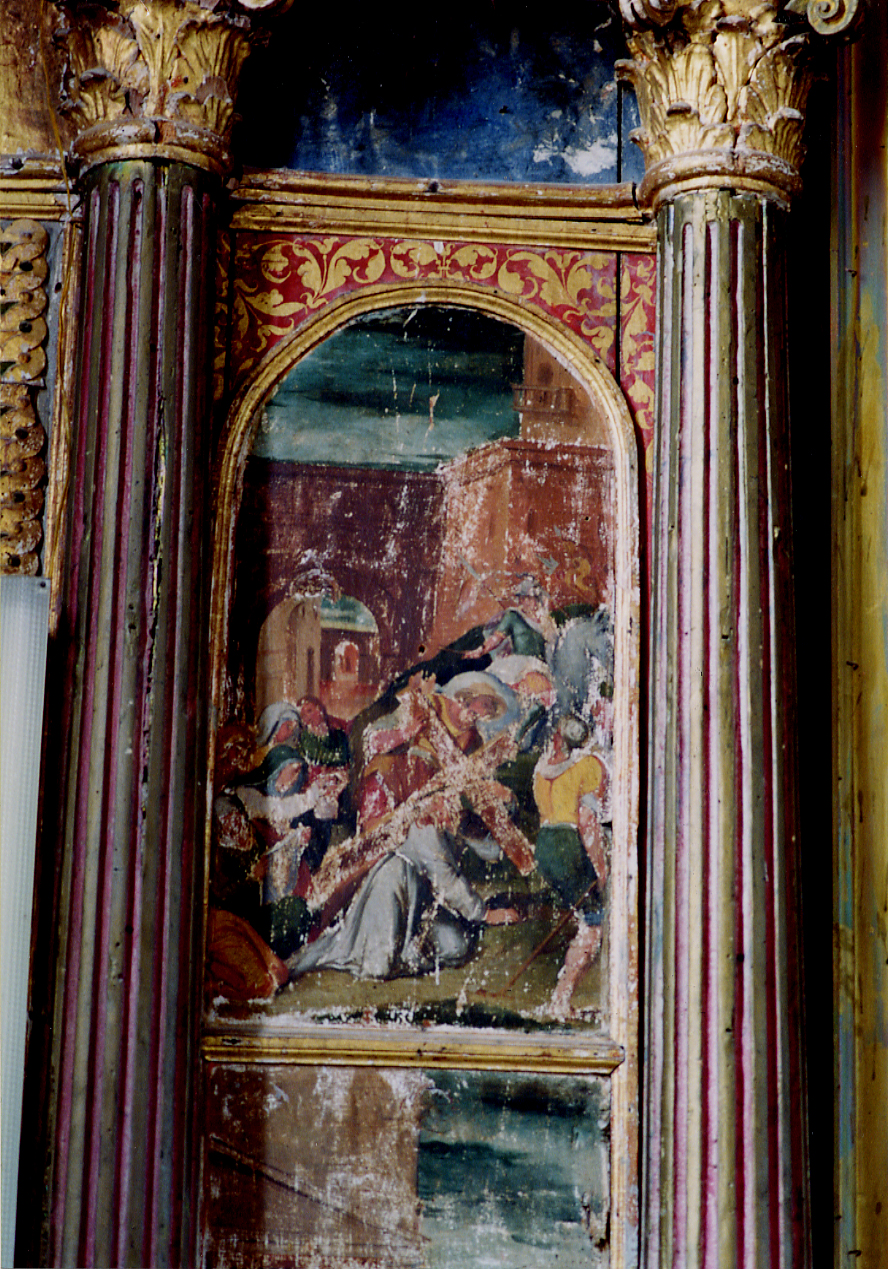 CRISTO CADE SOTTO LA CROCE (scomparto di polittico) - ambito abruzzese (secc. XVI/ XVII)