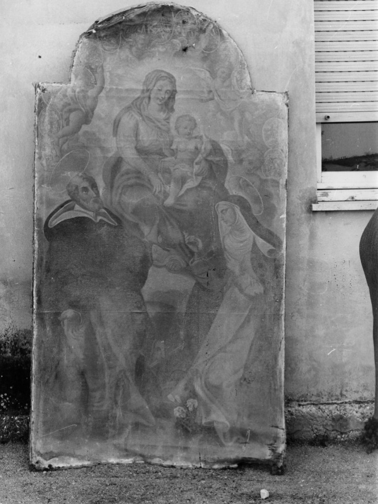 Madonna del Rosario con San Domenico, Santa Chiara e i 15 misteri del Rosario (dipinto) - produzione veneta (sec. XVIII)