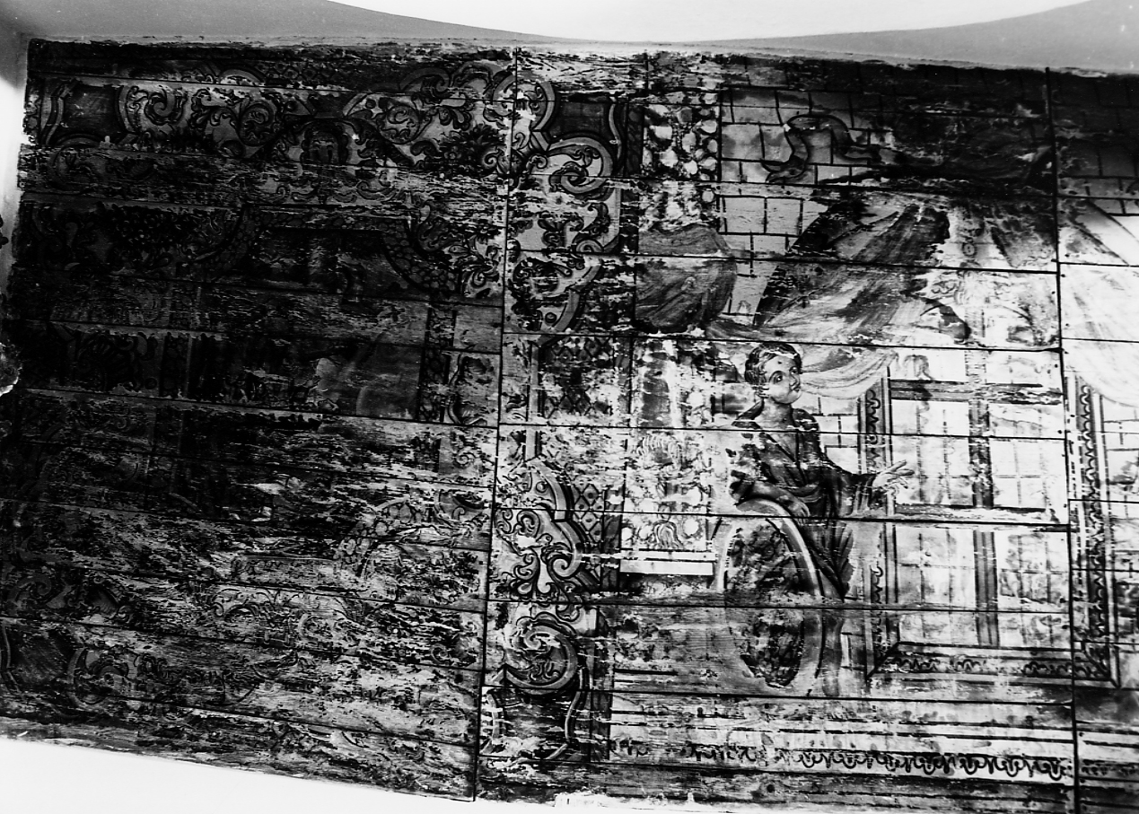 ARCHITETTURE, ANGELI REGGICARTIGLIO, SANTI (soffitto dipinto) - ambito abruzzese (sec. XVIII)