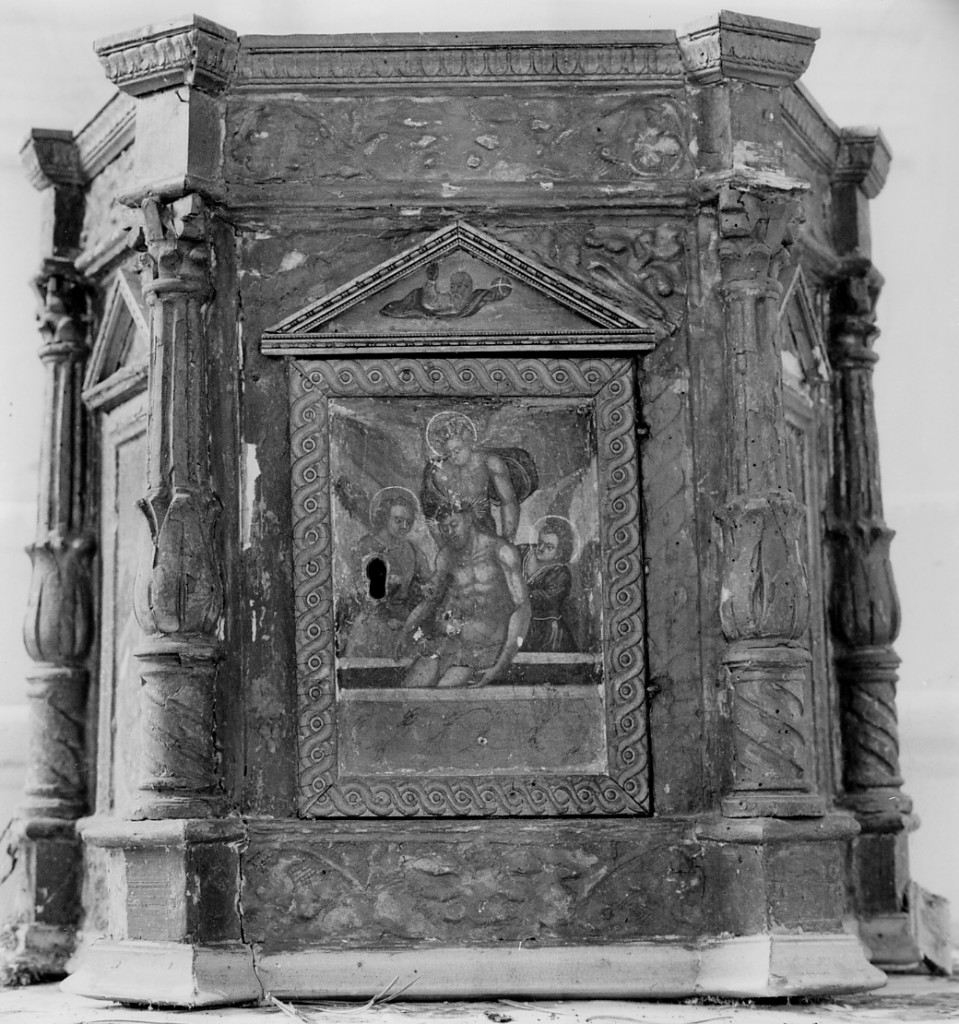Deposizione/ Cristo pantocratore/ Annunciazione (tabernacolo) - ambito Italia centrale (sec. XVI)