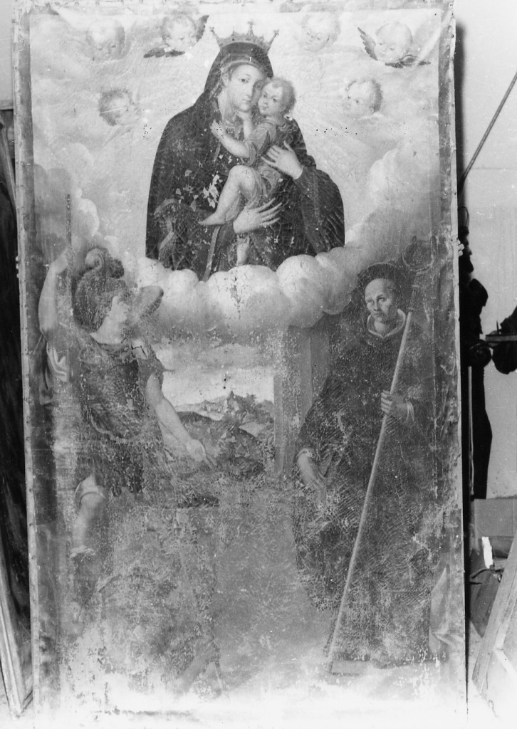 Madonna con Bambino, San Mauro e San Michele Arcangelo (dipinto) - ambito dell'Italia centrale (sec. I)