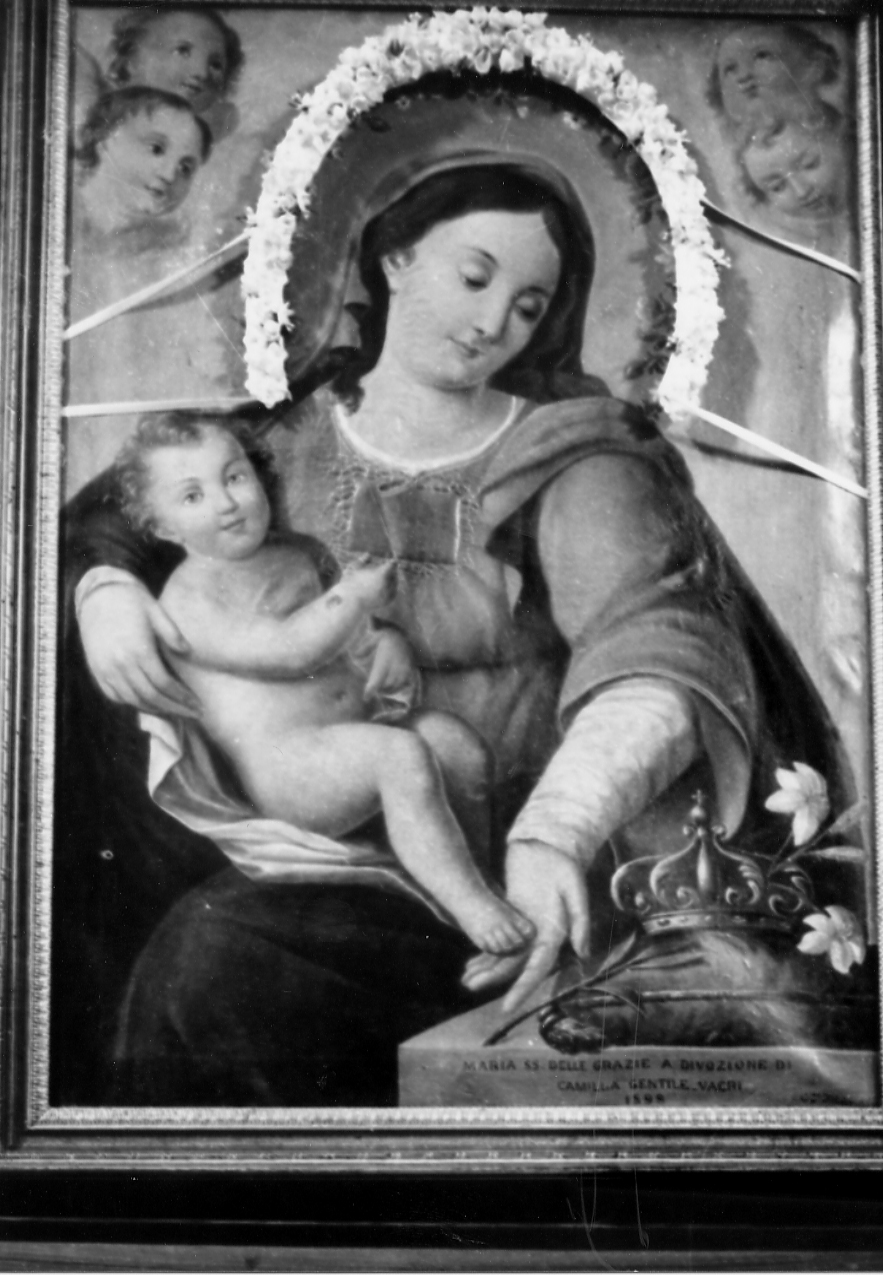 MADONNA DELLE GRAZIE, Madonna con personaggi che implorano il suo aiuto (dipinto) di Marchiani Enrico (attribuito) (sec. XIX)