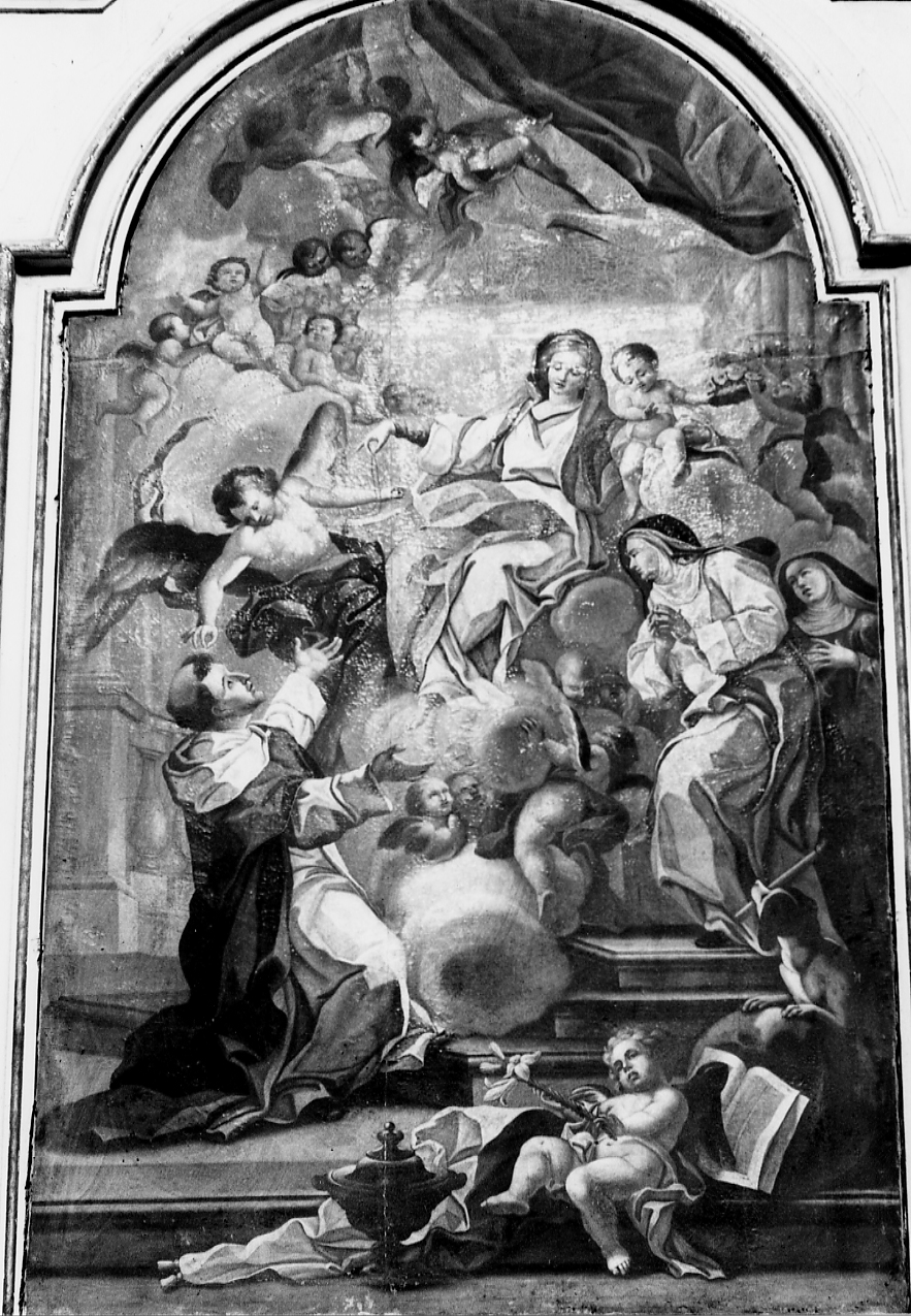 MADONNA DEL ROSARIO CON SAN DOMENICO, SANTA CATERINA DA SIENA E MISTERI DEL ROSARIO (dipinto) - ambito abruzzese (sec. XVIII)