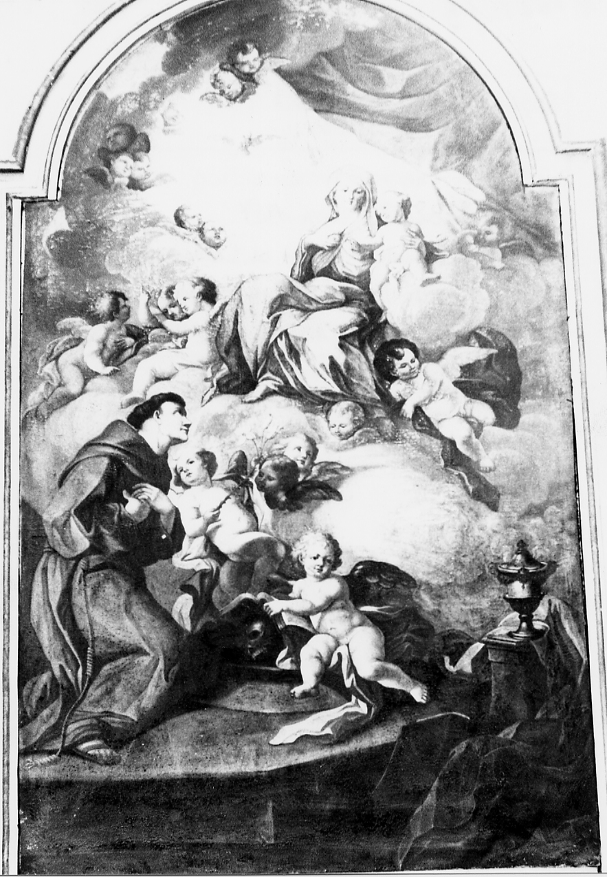 APPARIZIONE DELLA MADONNA CON BAMBINO A SANT' ANTONIO DA PADOVA, MADONNA CON BAMBINO E SANTO (dipinto) - ambito abruzzese (sec. XVIII)
