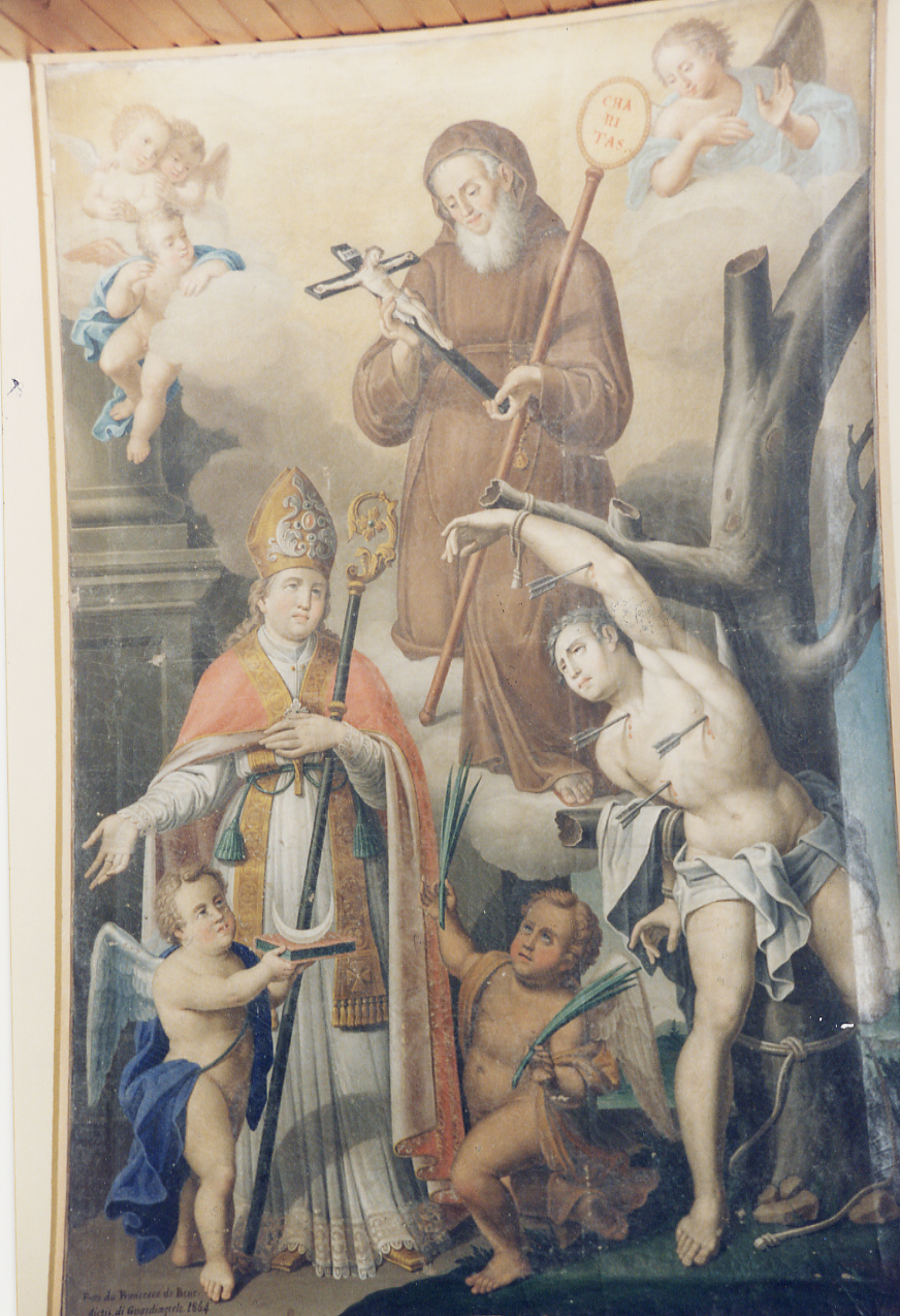 SAN FRANCESCO DI PAOLA, SAN DONATO VESCOVO E SAN SEBASTIANO (dipinto) di De Benedictis Francesco Maria (attribuito) (sec. XIX)