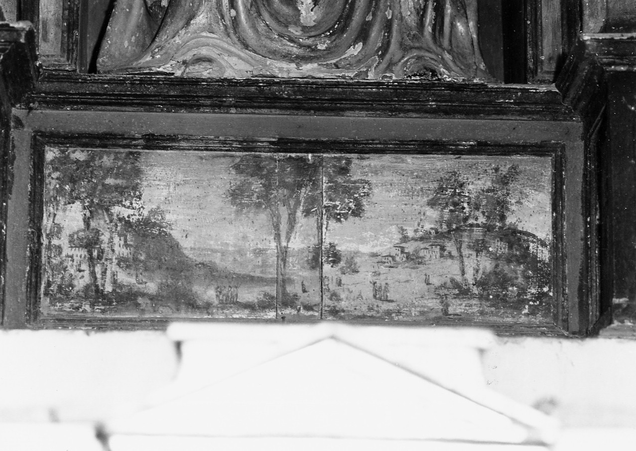 PAESAGGIO CON ARCHITETTURE E FIGURE (dipinto) - ambito abruzzese (sec. XVII)