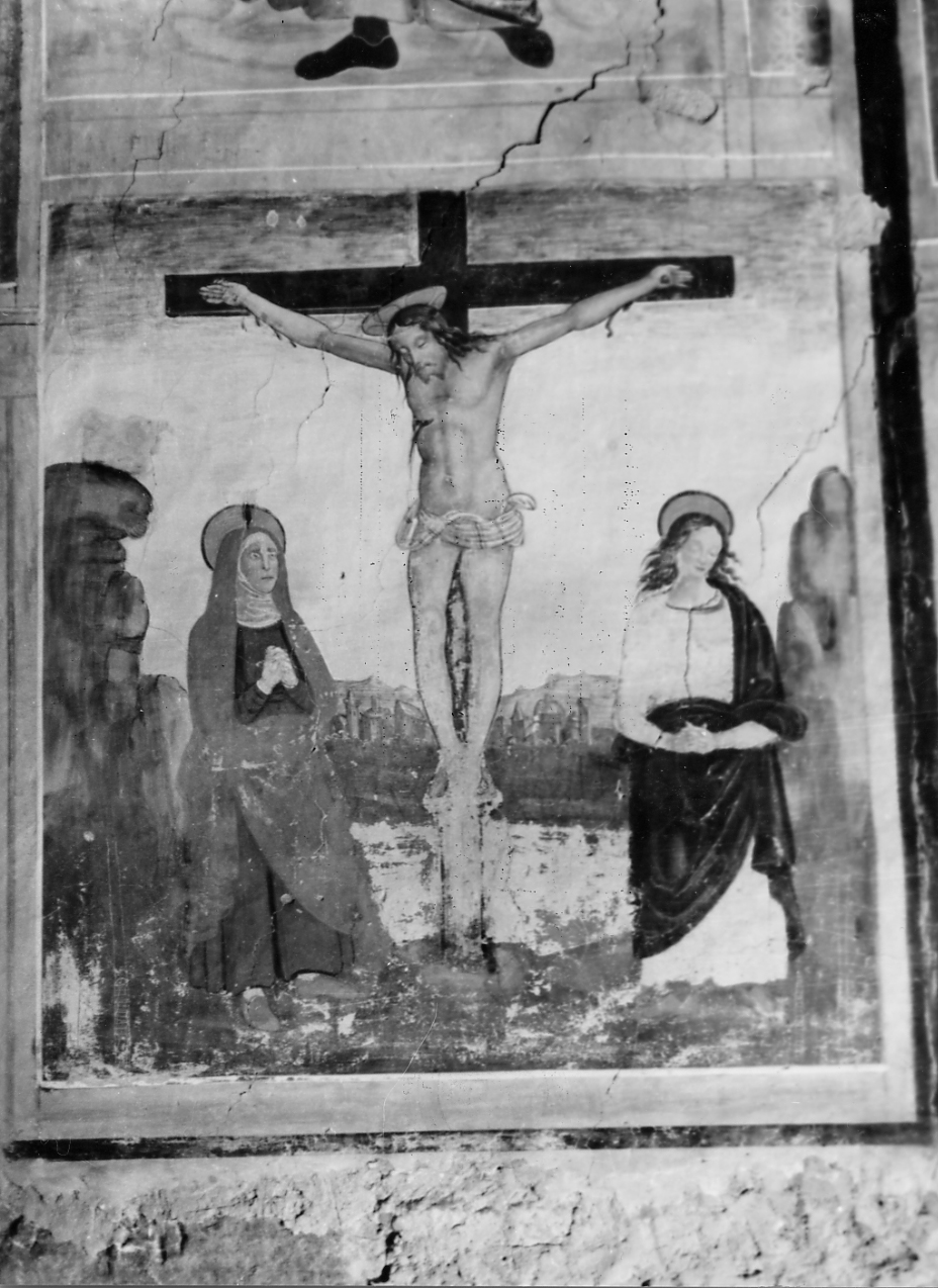 CROCIFISSIONE DI CRISTO CON LA MADONNA E SAN GIOVANNI EVANGELISTA (dipinto) - ambito italiano (primo quarto sec. XVI)