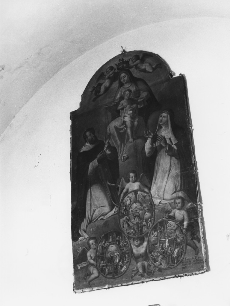 Madonna del rosario con S. Domenico e S. Caterina da Siena e Misteri del rosario (dipinto) di De Benedictis Francesco Maria - bottega di Guardiagrele (sec. XIX)
